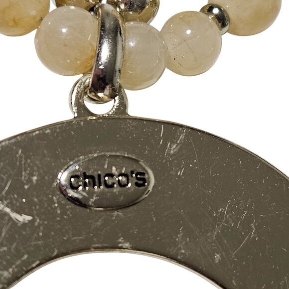 Chicos Beaded Crescent Pendant Statement Necklace Gold Tone Moon Charm Jewelry - Picture 5 of 9